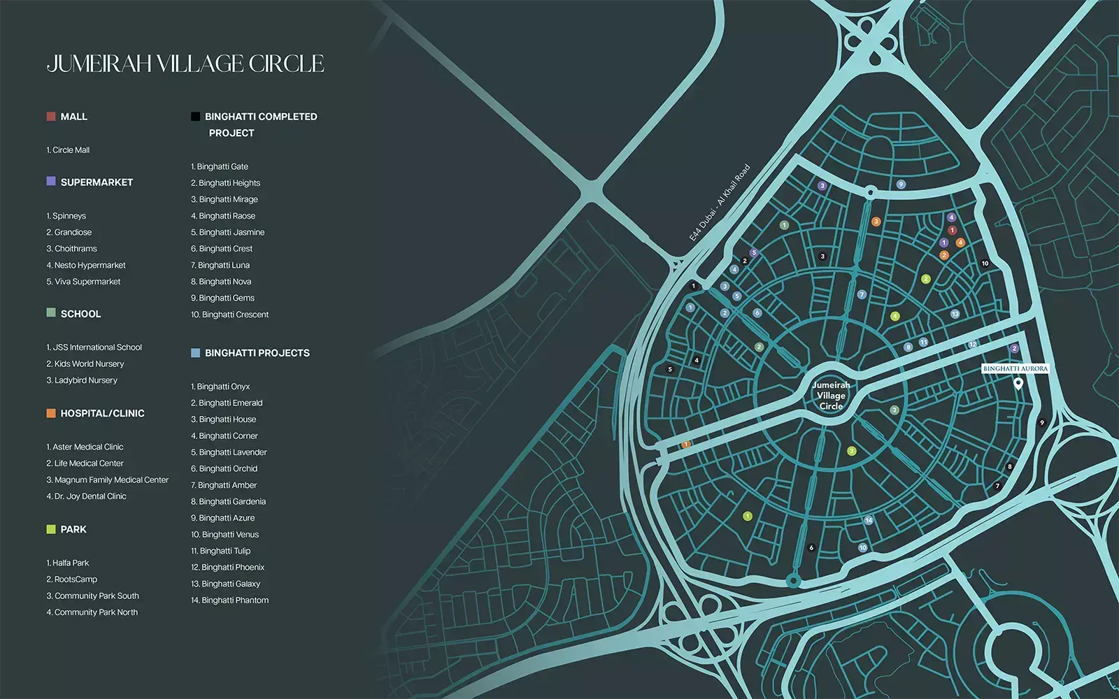 Binghatti Aurora masterplan, Jumeirah Village Circle