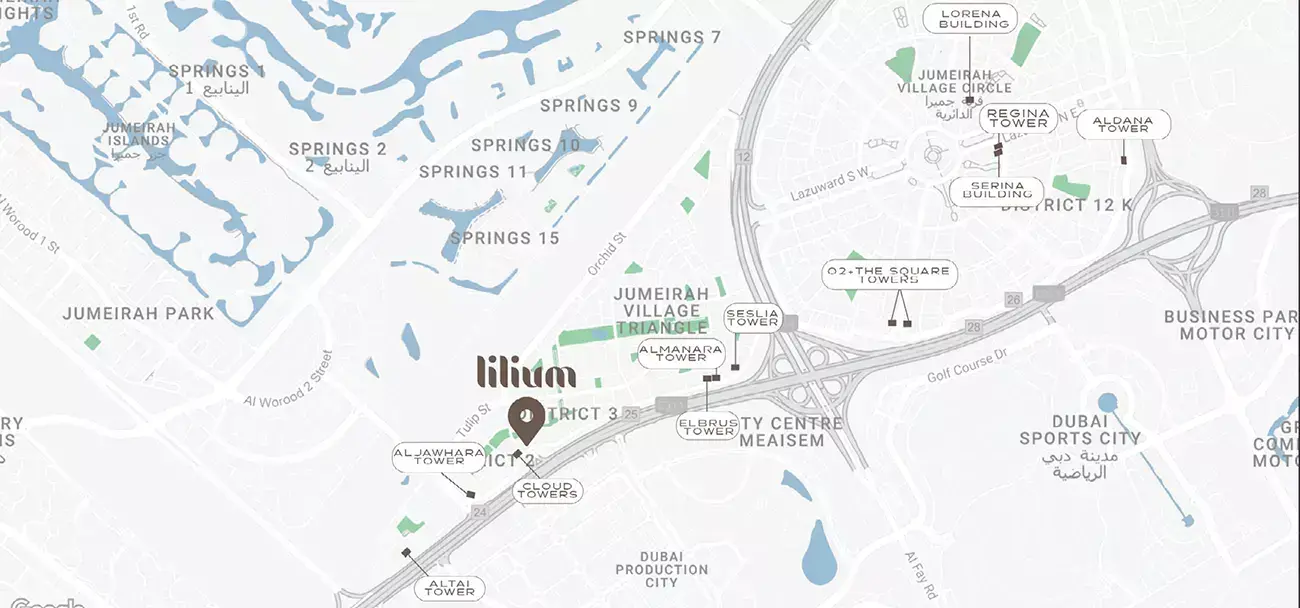 Lilium Tower masterplan, Jumeirah Village Triangle