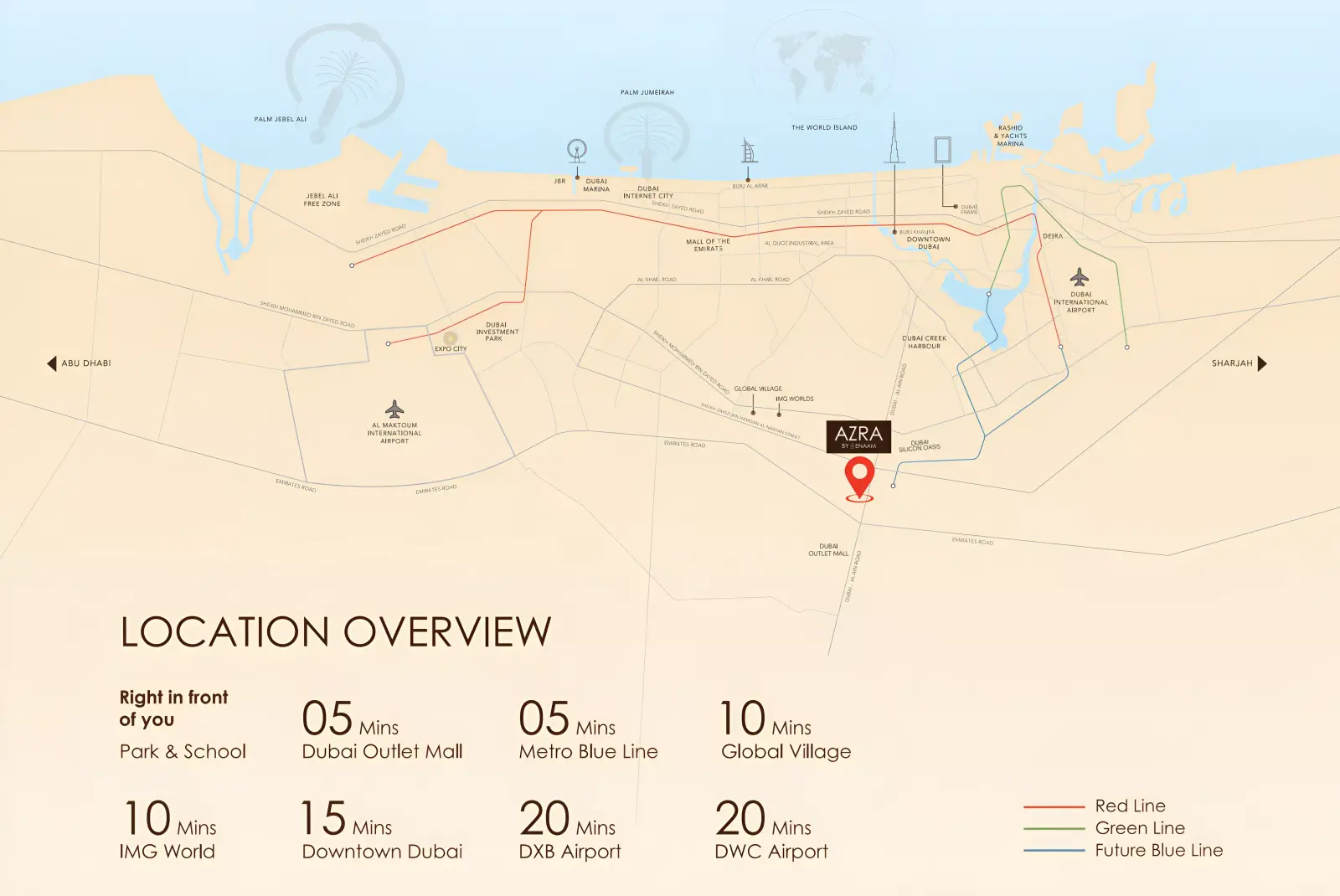 Azra Residence masterplan, Dubai Land Residence Complex