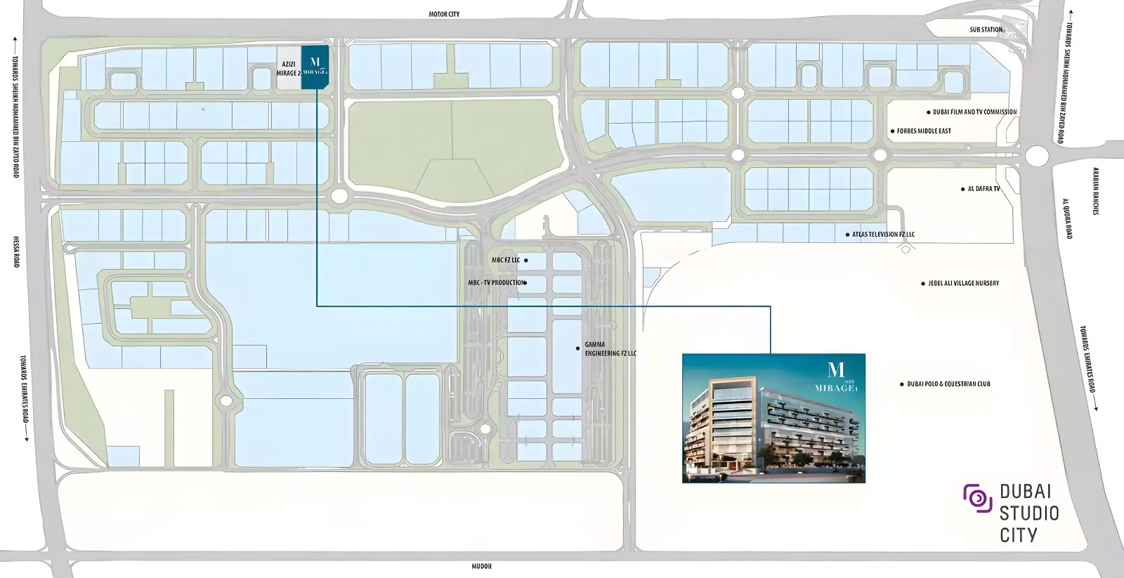 Azizi Mirage 1 masterplan, Dubai Studio City