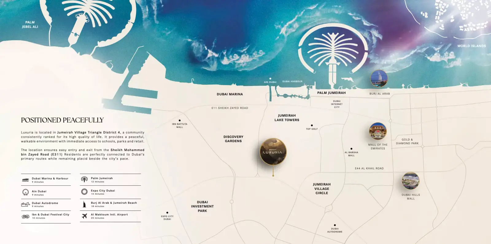 Binghatti Luxuria masterplan, Jumeirah Village Triangle