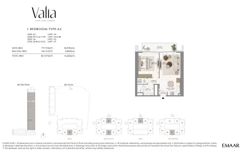 Valia Tower: Floor plan Type A2, 821 sq ft