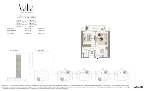 Valia Tower: Floor plan Type B, 816 sq ft