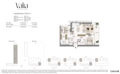 Valia Tower: Floor plan Type A1, 1,252 sq ft