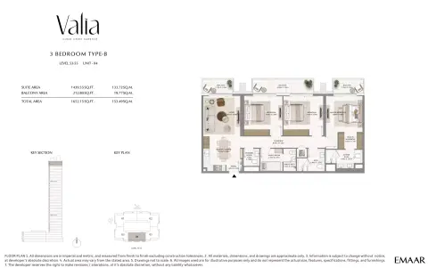 Valia Tower: Floor plan Type B, 1,652 sq ft