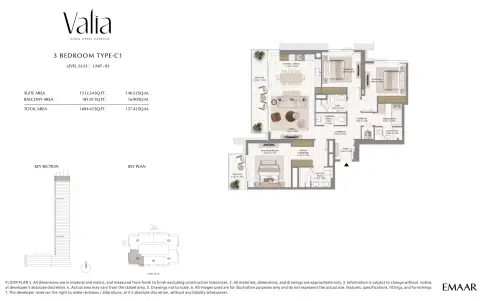 Valia Tower: Floor plan Type C1, 1,693 sq ft