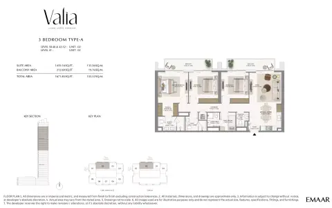 Valia Tower: Floor plan Type A1, 1,671 sq ft