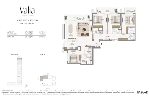 Valia Tower: Floor plan Type A1, 2,561 sq ft