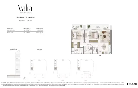 Valia Tower: Floor plan Type B2, 1,253 sq ft