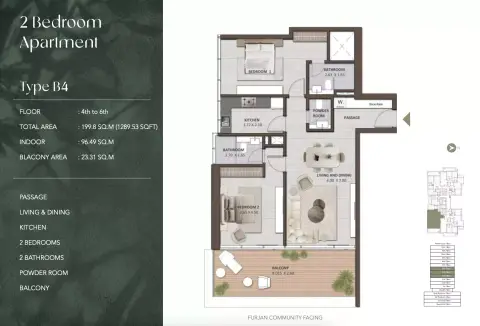 Amaya Residences: फ़्लोर प्लान Type B4, 1,289 sq ft