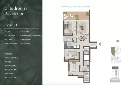 Amaya Residences: फ़्लोर प्लान Type C1, 1,727 sq ft