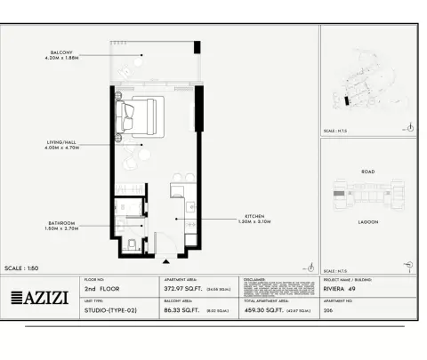 Azizi Riviera 49: Floor plan Type 02, 459 sq ft
