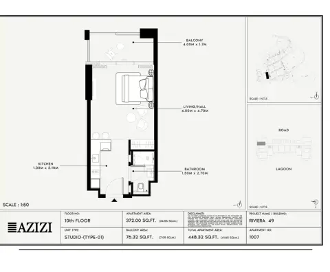Azizi Riviera 49: Floor plan Type 01, 448 sq ft