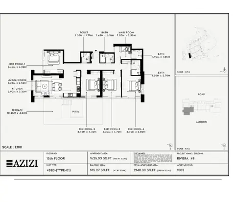 Azizi Riviera 49: Floor plan Type 01, 2,140 sq ft