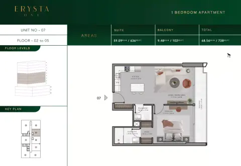 Arista one: Floor plan Type 07 - F 02-05, 738 sq ft
