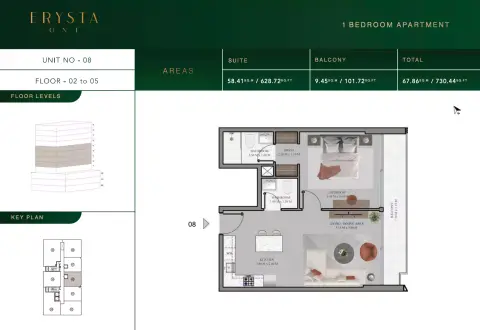 Arista one: Floor plan Type 08 - F 02-05, 730 sq ft