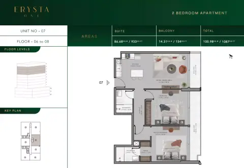 Arista one: Floor plan Type 07 - F 06-08, 1,087 sq ft