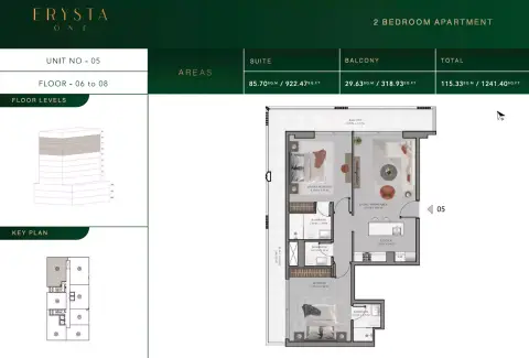 Arista one: Floor plan Type 05 - F 06-08, 1,241 sq ft