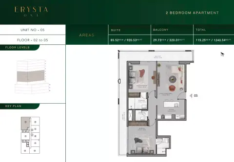 Arista one: Floor plan Type 05 - F 02-05, 1,240 sq ft
