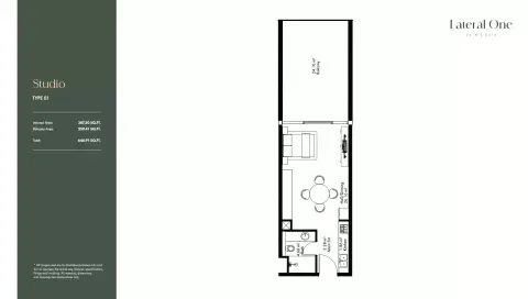Lateral One: Floor plan Type 01, 646 sq ft