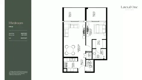 Lateral One: Floor plan Type 01, 842 sq ft