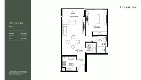 Lateral One: Floor plan Type 05, 703 sq ft