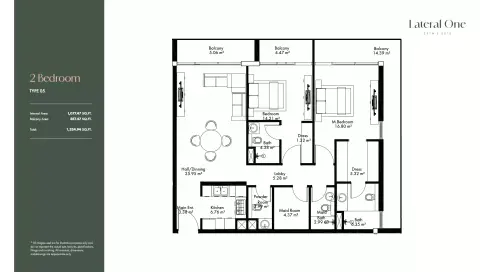 Lateral One: Floor plan Type 05, 1,334 sq ft