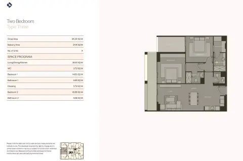 Koyo Residence: Планировка Type 3, 1,022 sq ft
