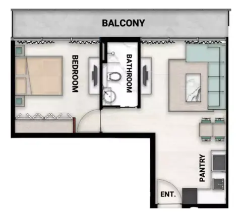 Dusit Rijas Residence: Floor plan Type 1, 743 sq ft