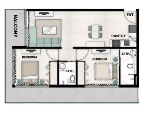 Dusit Rijas Residence: Floor plan Type 1, 916 sq ft