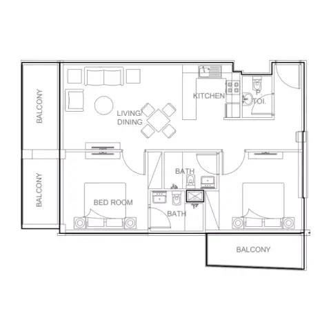 AG Ark Tower: फ़्लोर प्लान Type A, 1,184 sq ft