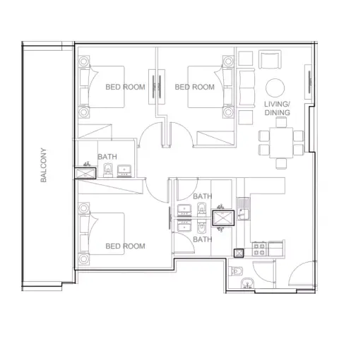 AG Ark Tower: फ़्लोर प्लान Type A, 1,356 sq ft