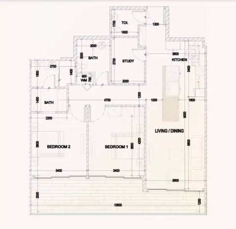 بلينغ أفينيو: مخطط الطابق Type B, 1,144 sq ft