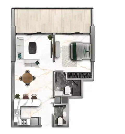 77 Shades: Планировка Type A, 876 sq ft
