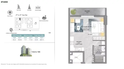 Forest City Tower: Floor plan Type A, 468 sq ft