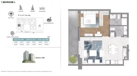 Forest City Tower: Floor plan Type A, 708 sq ft