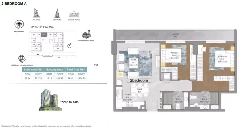 Forest City Tower: Floor plan Type A, 1,034 sq ft