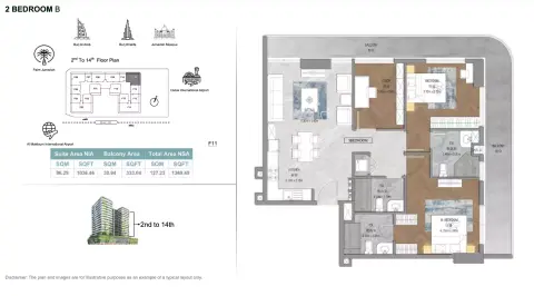 Forest City Tower: Floor plan Type B, 1,359 sq ft