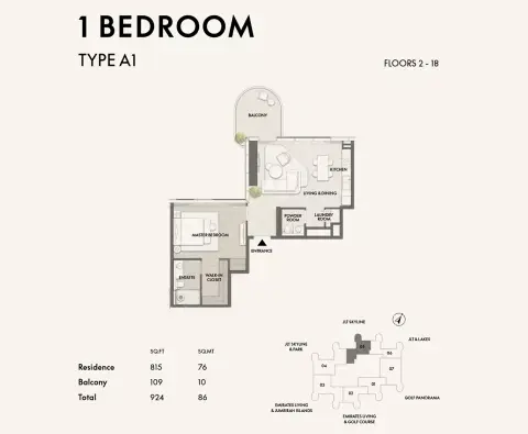 W Residences at JLT: फ़्लोर प्लान Type A1, 924 sq ft