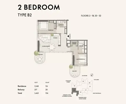 W Residences at JLT: फ़्लोर प्लान Type B2, 1,465 sq ft