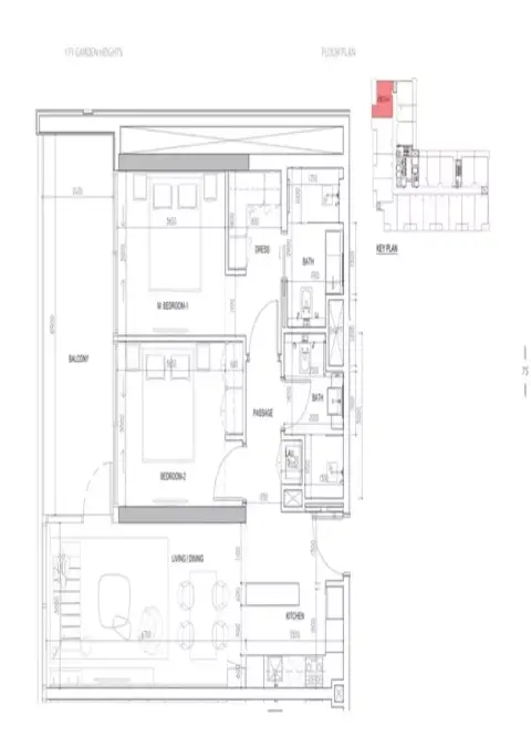 171 Garden Heights: Type A1 户型图