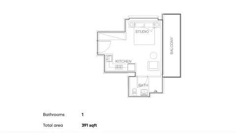 AUM Residence: Floor plan Type A, 391 sq ft