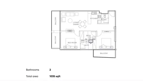 AUM Residence: Floor plan Type A, 1,035 sq ft