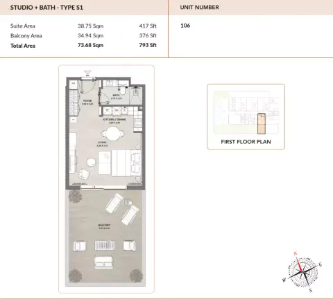 Enso Amber: Floor plan S1, 793 sq ft