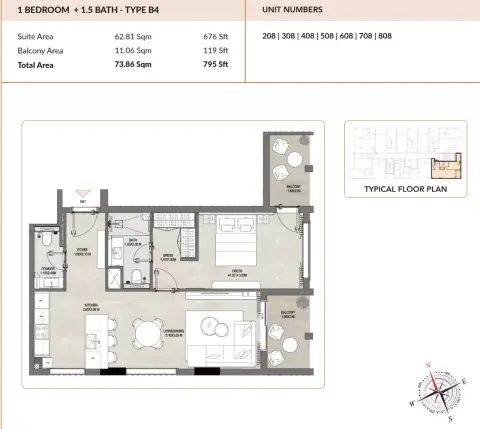 Enso Amber: Floor plan B4, 795 sq ft