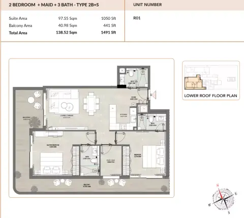 Enso Amber: Floor plan 2BS, 1,491 sq ft