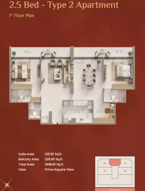 Bliss Tower: Floor plan Type 2, 1,448 sq ft