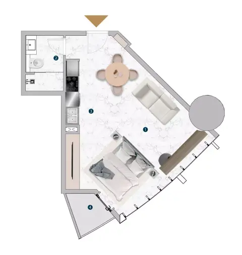 Franck Muller Vanguard: Floor plan Type I, 483 sq ft
