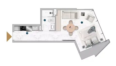 Franck Muller Vanguard: Floor plan Type H, 470 sq ft