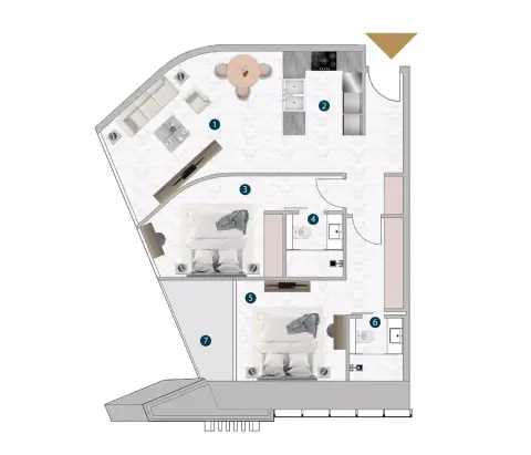 Franck Muller Vanguard: Floor plan Type A, 997 sq ft